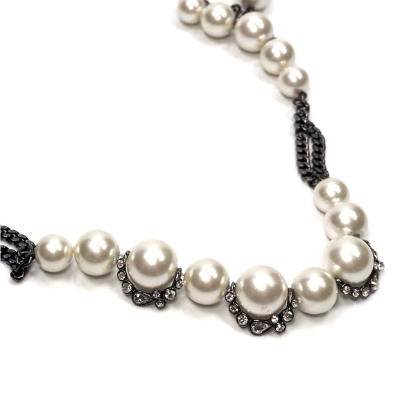 Vintage Givenchy Faux Pearl and Gunmetal Long Necklace - Picture 2 of 3